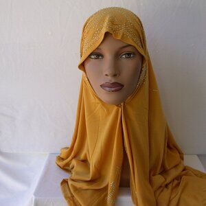 Muslim Hijab YELLOW Shayla Fashion Rhinestones Jersey Scarves 28 x 70 inch Scarf